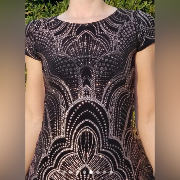 NWOT‼️ Jump Apparel JUMP Apparel Dress Rose Gold Glitter Short-Sleeve - Picture 4 of 8